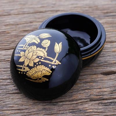 Alternate image for Gold-Accented Lacquerware Box with Lotus Motif Lotus Pond