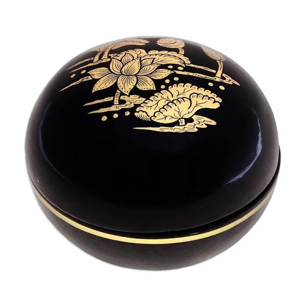 Alternate image for Gold-Accented Lacquerware Box with Lotus Motif Lotus Pond