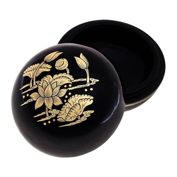 Alternate image for Gold-Accented Lacquerware Box with Lotus Motif Lotus Pond
