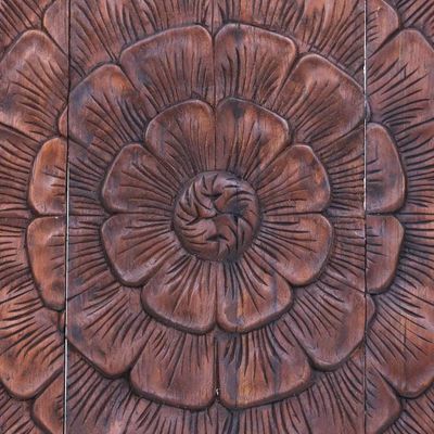 Alternate image for Reclaimed Teak Wood Lotus-Motif Relief Panel Set of 5 Classic Lotus