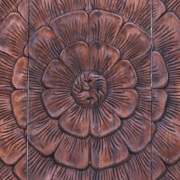 Alternate image for Reclaimed Teak Wood Lotus-Motif Relief Panel Set of 5 Classic Lotus