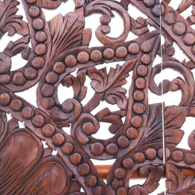 Alternate image for Reclaimed Teak Wood Lotus-Motif Relief Panel Set of 5 Classic Lotus