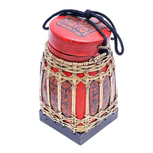 Alternate image for Hand Made Decorative Bamboo and Wood Jar Lanna Letter in Medium