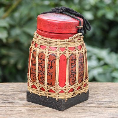Alternate image for Hand Made Decorative Bamboo and Wood Jar Lanna Letter in Medium