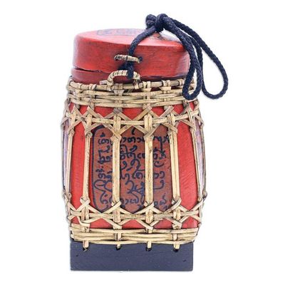 Alternate image for Hand Made Decorative Bamboo and Wood Jar Lanna Letter in Medium