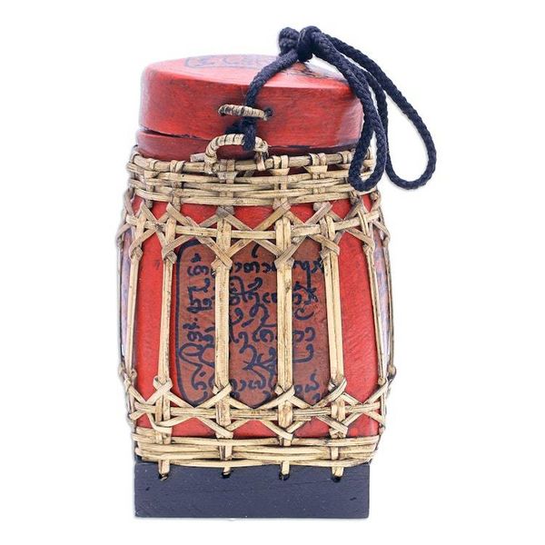 Alternate image for Hand Made Decorative Bamboo and Wood Jar Lanna Letter in Medium