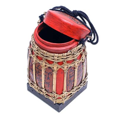 Alternate image for Hand Made Decorative Bamboo and Wood Jar Lanna Letter in Medium