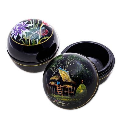 Alternate image for Hand-Painted Thai Lacquerware Boxes Pair Countryside Scenes