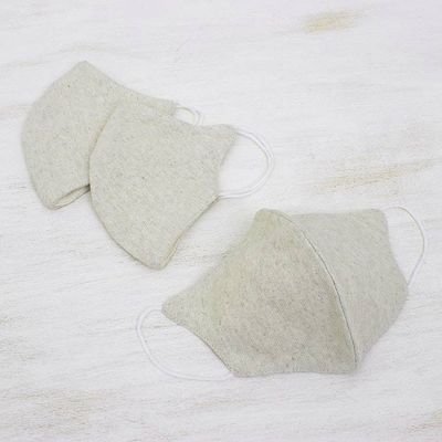 Alternate image for Set of 3 Artisan Crafted Neutral Hemp and Cotton Face Masks Subtle Nature