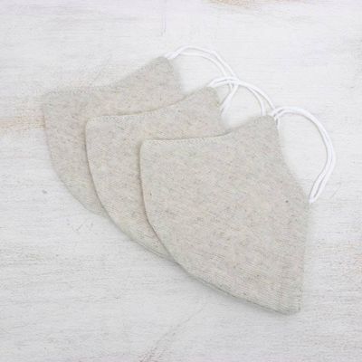 Alternate image for Set of 3 Artisan Crafted Neutral Hemp and Cotton Face Masks Subtle Nature