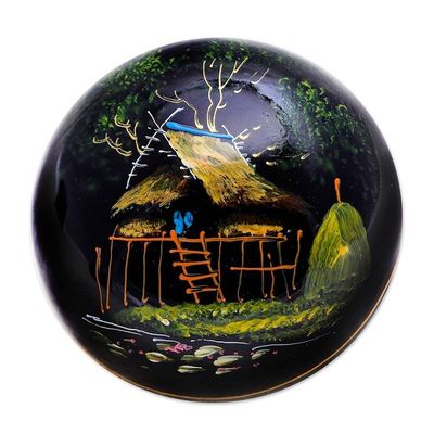 Alternate image for Hand-Painted Thai Lacquerware Boxes Pair Countryside Scenes