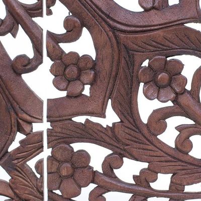 Alternate image for Hand Carved Teak Wood Relief Panels Set of 4 Modern Lotus