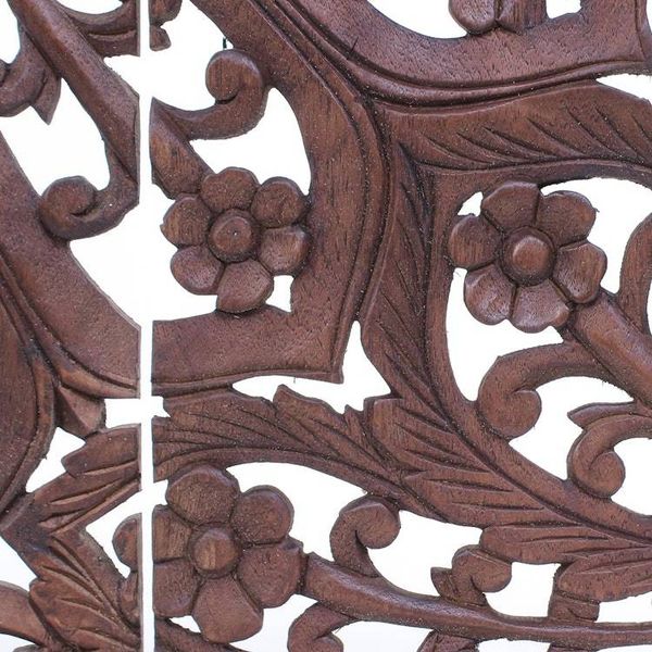 Alternate image for Hand Carved Teak Wood Relief Panels Set of 4 Modern Lotus