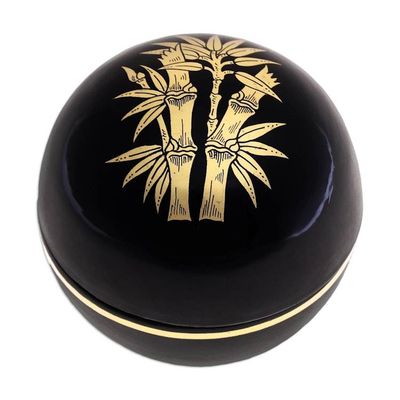 Alternate image for Round Lacquerware Box from Thailand Shimmering Bamboo