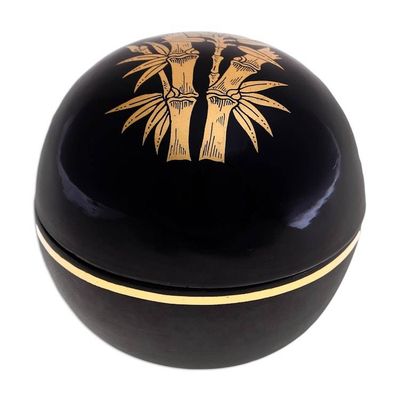 Alternate image for Round Lacquerware Box from Thailand Shimmering Bamboo