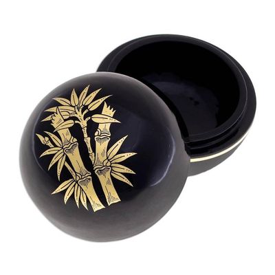 Alternate image for Round Lacquerware Box from Thailand Shimmering Bamboo