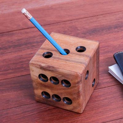 Alternate image for Hand Carved Raintree Wood Pen Holder from Thailand Creative Die