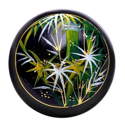 Alternate image for Round Lacquerware Wood Boxes Pair Bamboo Flair