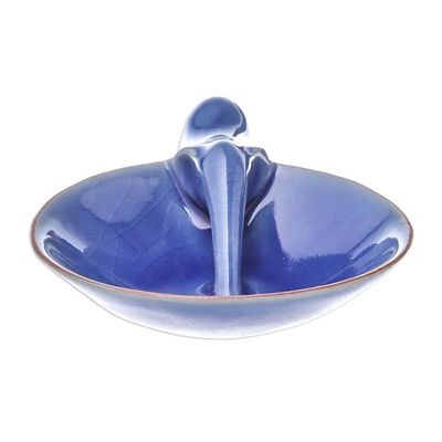 Alternate image for Elephant-Themed Blue Ceramic Incense Holder from Thailand Sipping Elephant