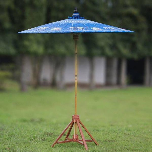 Alternate image for Elephant-Themed Cotton and Bamboo Parasol in Sapphire Happy Little Elephants