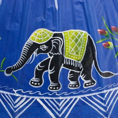 Alternate image for Elephant-Themed Cotton and Bamboo Parasol in Sapphire Happy Little Elephants