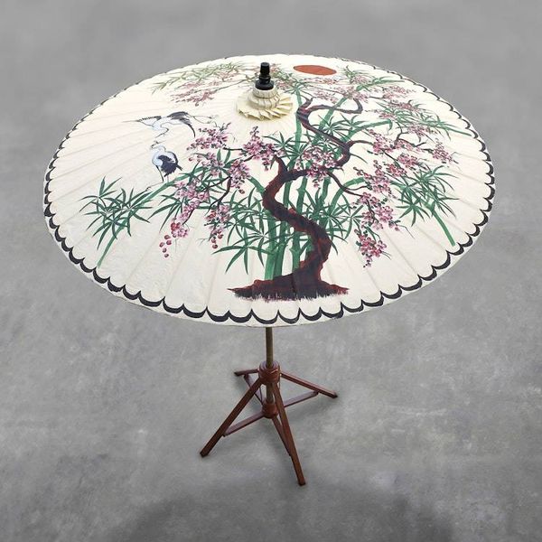 Alternate image for Crane-Themed Cotton and Bamboo Parasol in White Appealing Nature