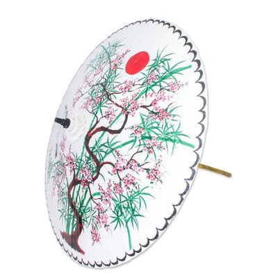 Alternate image for Crane-Themed Cotton and Bamboo Parasol in White Appealing Nature