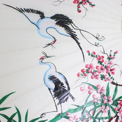 Alternate image for Crane-Themed Cotton and Bamboo Parasol in White Appealing Nature