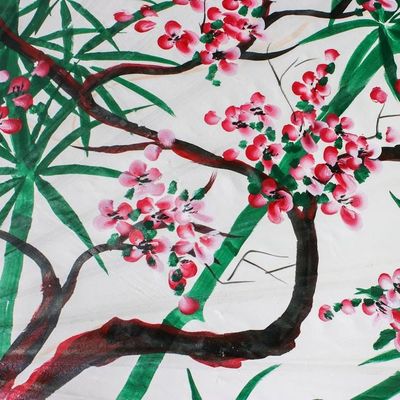 Alternate image for Crane-Themed Cotton and Bamboo Parasol in White Appealing Nature