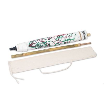 Alternate image for Crane-Themed Cotton and Bamboo Parasol in White Appealing Nature
