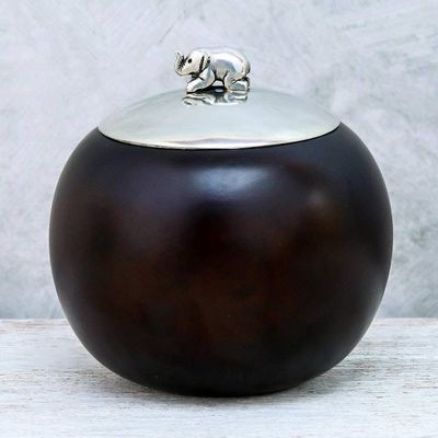 Alternate image for Wood and Pewter Elephant Decorative Jar 4 in. Elephant Orb