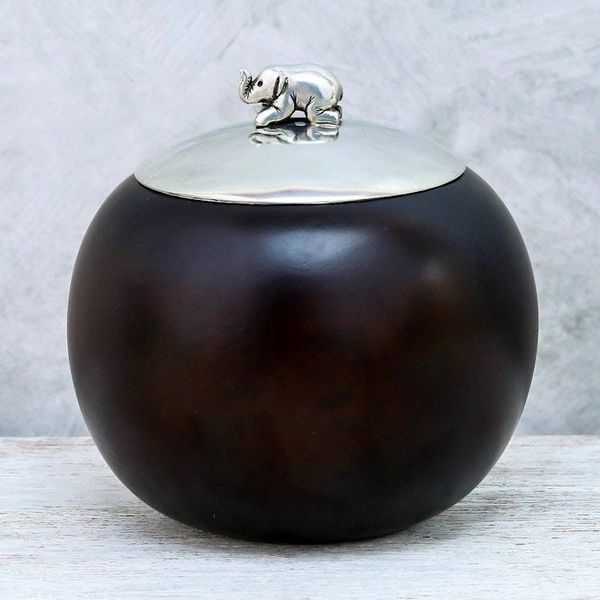 Alternate image for Wood and Pewter Elephant Decorative Jar 4 in. Elephant Orb