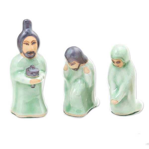 Alternate image for Celadon Ceramic Nativity Scene from Thailand 10 Piece Nativity of Love