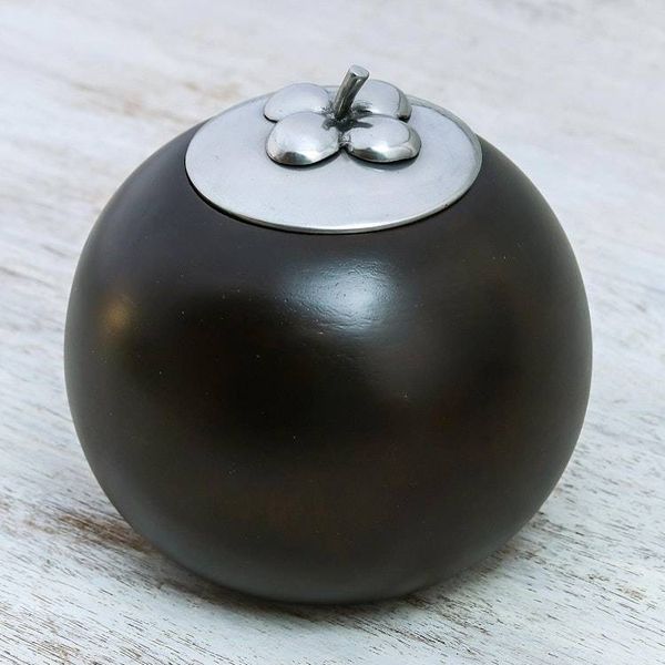 Alternate image for Fruit-Shaped Wood and Pewter Decorative Jar 4 in. The Mangosteen