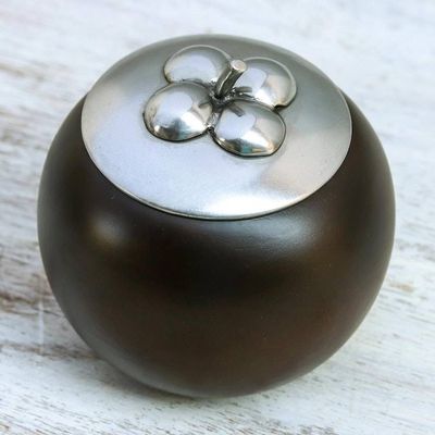 Alternate image for Fruit-Shaped Wood and Pewter Decorative Jar 5 in. The Mangosteen
