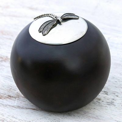 Alternate image for Wood and Pewter Dragonfly Decorative Jar 5 in. The Dragonfly
