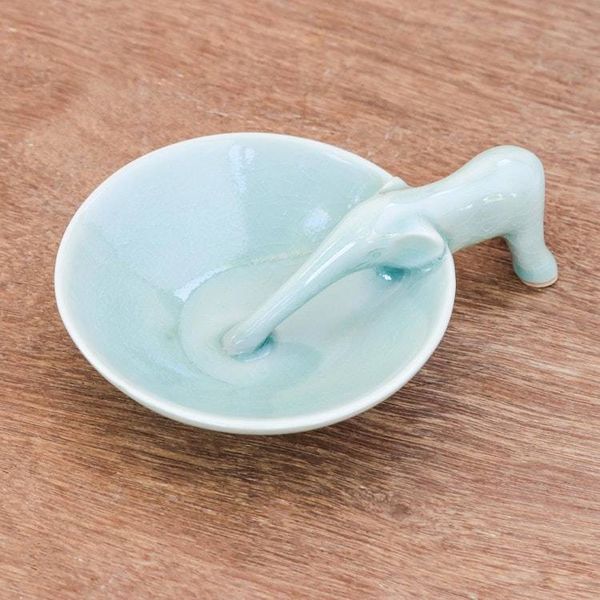 Alternate image for Elephant-Themed Celadon Ceramic Incense Holder Sipping Elephant