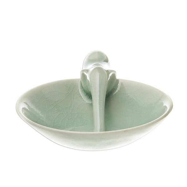 Alternate image for Elephant-Themed Celadon Ceramic Incense Holder Sipping Elephant