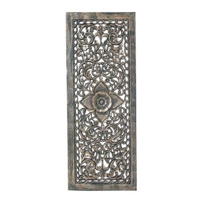 Alternate image for Green Floral Teak Wood Relief Panel from Thailand Imperial Blossom