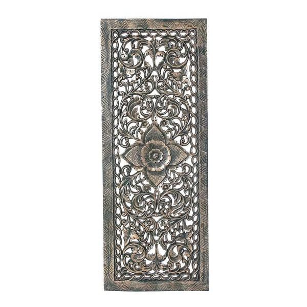 Alternate image for Green Floral Teak Wood Relief Panel from Thailand Imperial Blossom