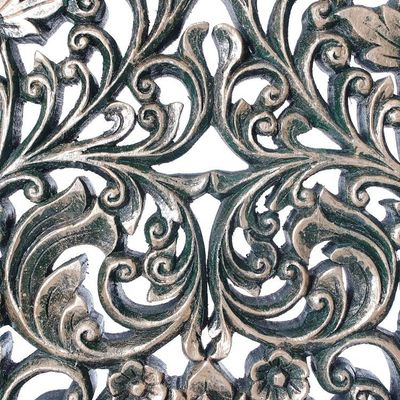 Alternate image for Green Floral Teak Wood Relief Panel from Thailand Imperial Blossom