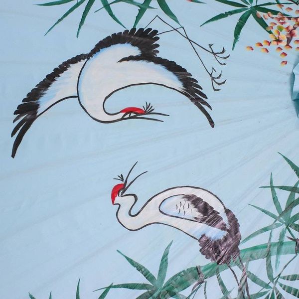 Alternate image for Crane-Themed Cotton and Bamboo Parasol in Cerulean Play With Friends