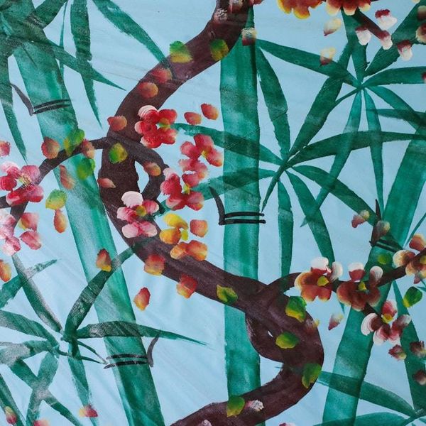 Alternate image for Crane-Themed Cotton and Bamboo Parasol in Cerulean Play With Friends