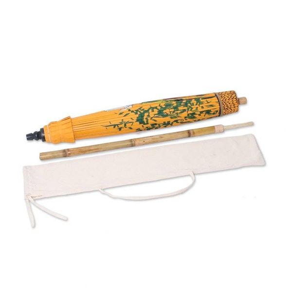 Alternate image for Elephant-Themed Cotton and Bamboo Parasol in Goldenrod Joyful Dance