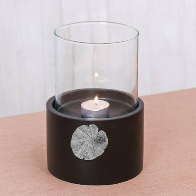 Alternate image for Lotus Motif Wood and Pewter Tealight Holder Elegant Lotus