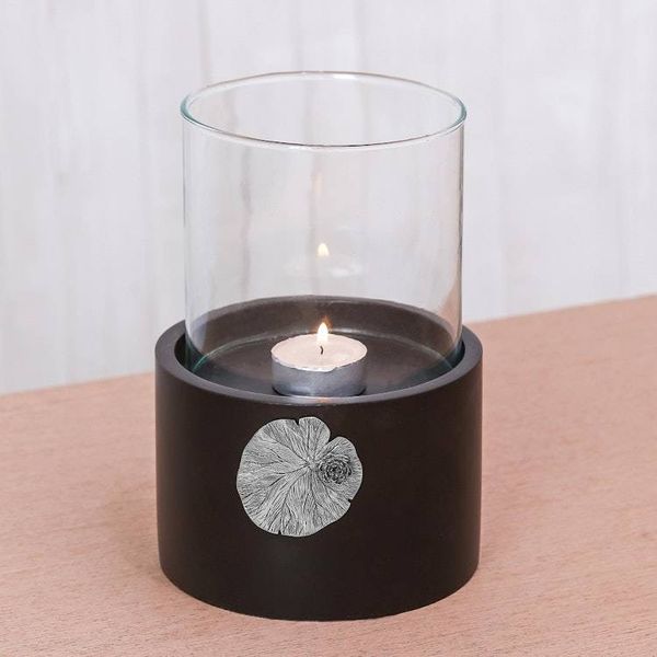 Alternate image for Lotus Motif Wood and Pewter Tealight Holder Elegant Lotus