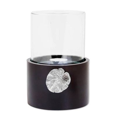 Alternate image for Lotus Motif Wood and Pewter Tealight Holder Elegant Lotus