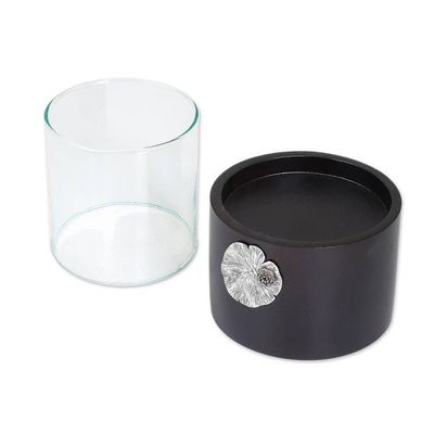 Alternate image for Lotus Motif Wood and Pewter Tealight Holder Elegant Lotus