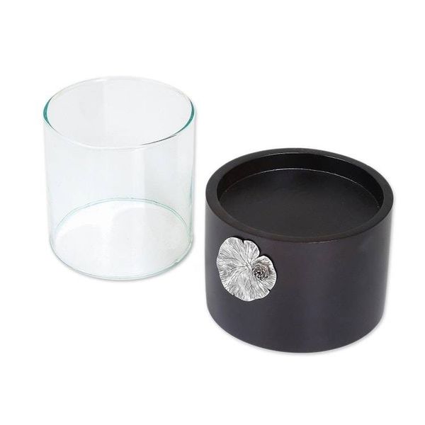 Alternate image for Lotus Motif Wood and Pewter Tealight Holder Elegant Lotus