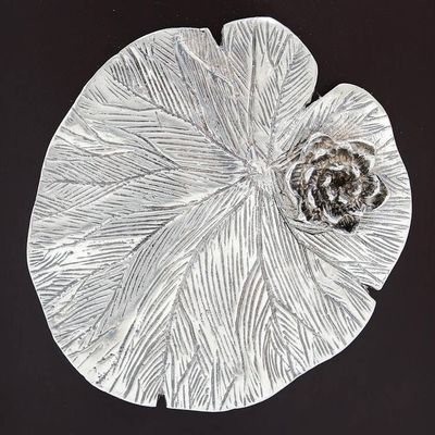 Alternate image for Lotus Motif Wood and Pewter Tealight Holder Elegant Lotus